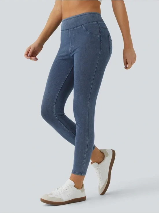 Halara Flex™ Denim Leggings Small 7/8 High Waisted Pocket Skinny NWT - Picture 4 of 9